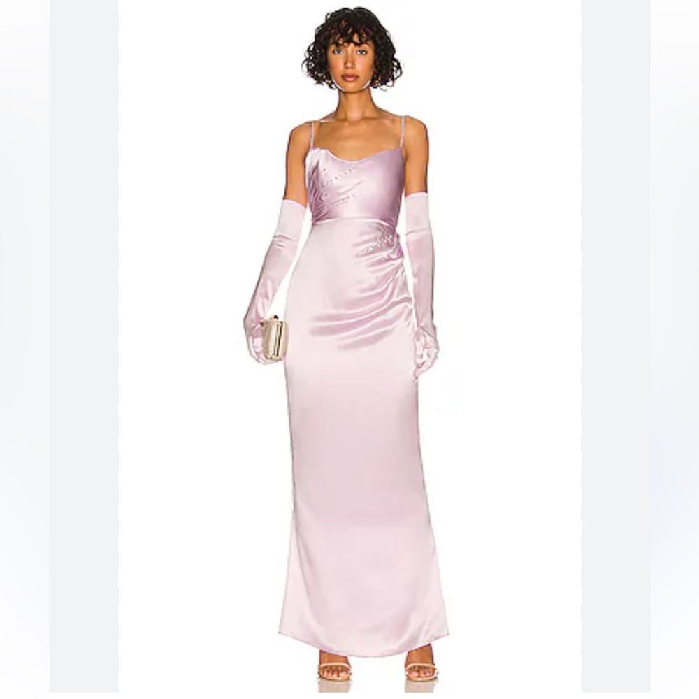 The Bar Yves gown lilac satin rhinestone slip dress evening bridesmaid Revolve 4